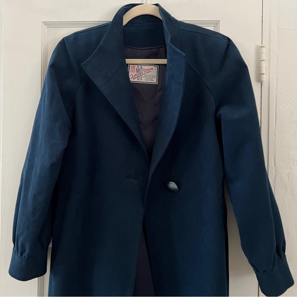 Vintage Hong Kong dark teal blue microsuede long wrap coat trench coat Medium - Picture 5 of 15
